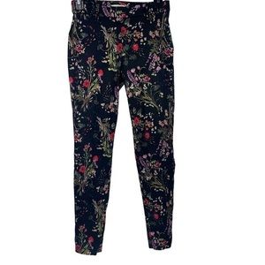 H&M Trouser Regular Waist Ankle Length Black and Floral Design Size 2